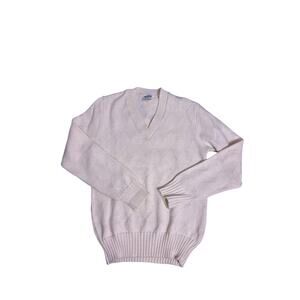 VTG Argyle Knit V Neck Sweater Mens Medium Cream Beige Diamond Preppy Classic